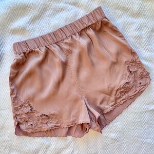 Rouje Blush Satin Embroidered Lingerie Shorts